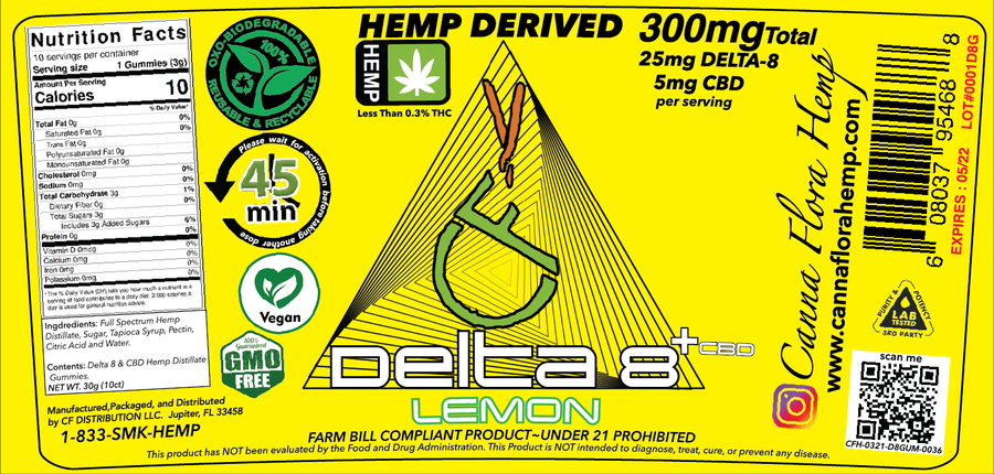 DELTA 8 THC+CBD Vegan Gummies Lemon